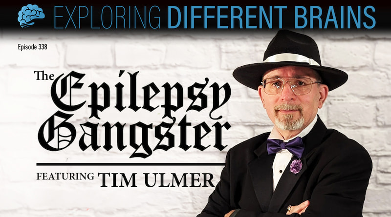 A man with a grey gotee wears a black suit, purple bow tie, and a fedora next to the wordss "Epilepsy Gangster featuring Tim Ulmer"