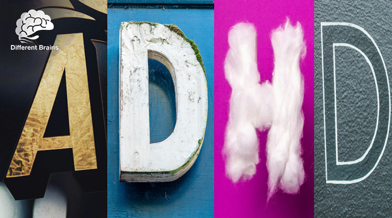 ADHD is spelled out with each letter having a different font.