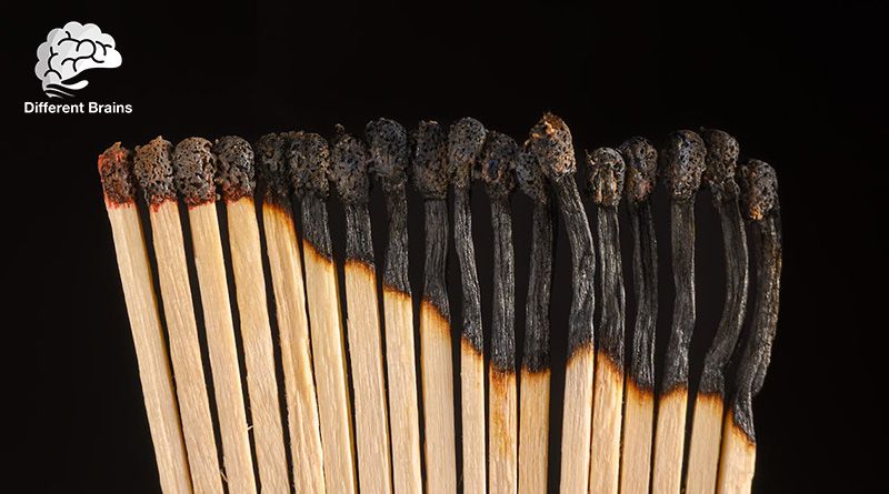 a row of burnt matches symbolizing burnout and exhaustion